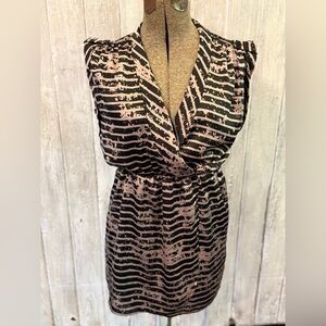 Ventti Black and Pink Striped Mini Dress